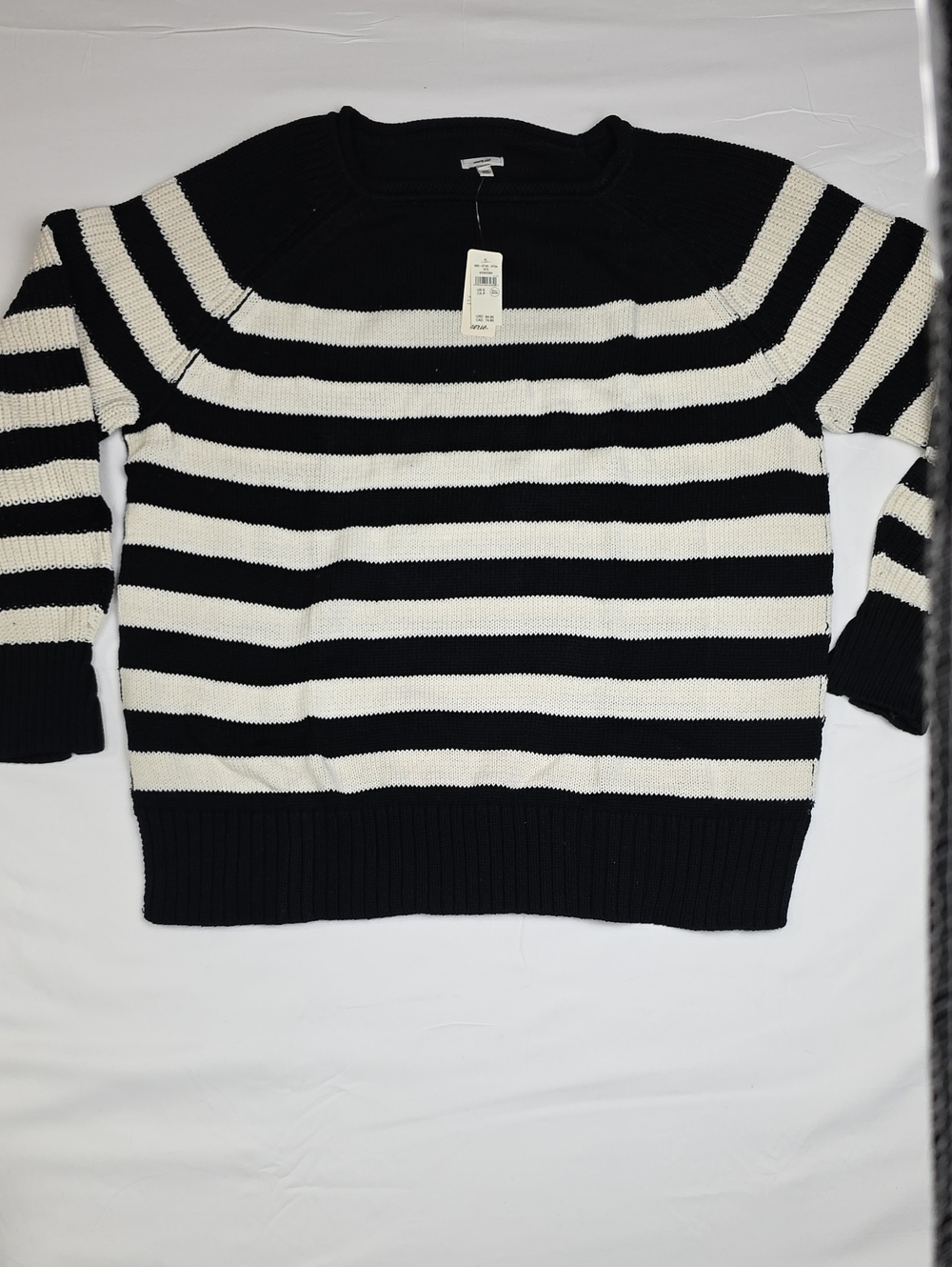 Aerie Small Wren Black & White Striped Crewneck Sweater
